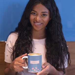  roze bloemen op blauwe Waterverf Mok