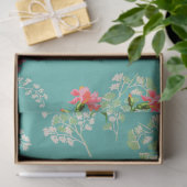  roze bloemen op Blauwgroen ontkoppeling Tissuepapier (Geschenk)