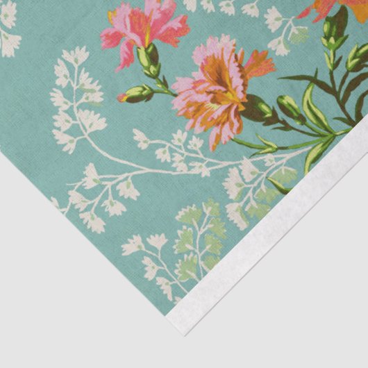  roze bloemen op Blauwgroen ontkoppeling Tissuepapier (Detail)