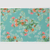  roze bloemen op Blauwgroen ontkoppeling Tissuepapier (Voorkant)