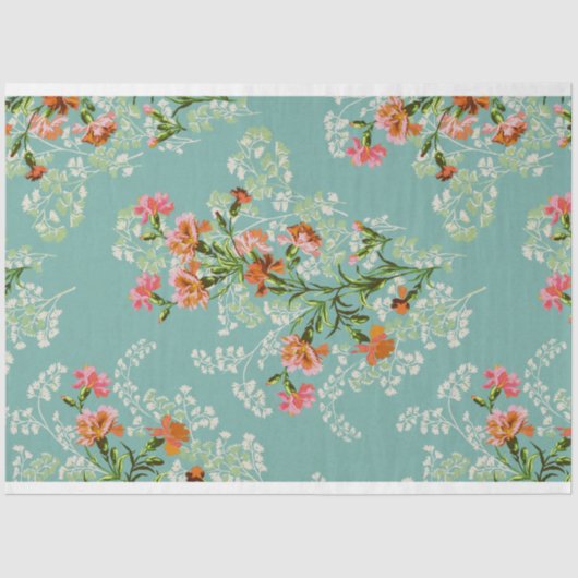  roze bloemen op Blauwgroen ontkoppeling Tissuepapier (Voorkant)