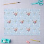 Roze  bloemen op de blauwe lint Trellis Tissuepapier (Craft)