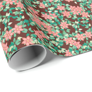 Roze bloemen op een chocolade achtergrond cadeaupapier