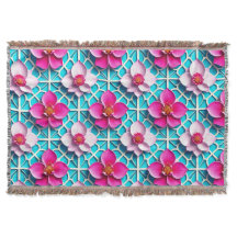 Roze bloemen op een geometrische blauwe achtergron