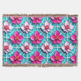 Roze bloemen op een geometrische blauwe achtergron deken