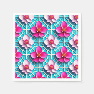 Roze Bloemen op een Geometrische Blauwe Achtergron Servet