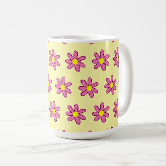 Roze bloemen op gele koffie Mok (Voorkant rechts)