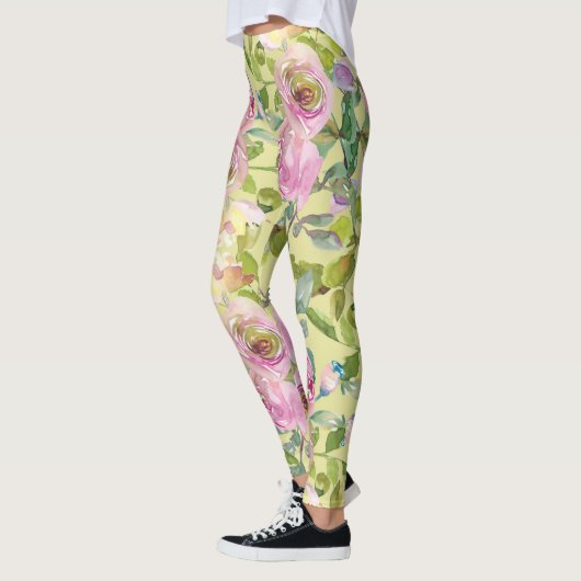 Roze bloemen op gele Leggings (Links)
