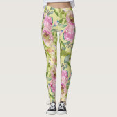 Roze bloemen op gele Leggings (Voorkant)