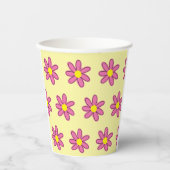 Roze bloemen op gele papierbekertjes papieren bekers (Voorkant)
