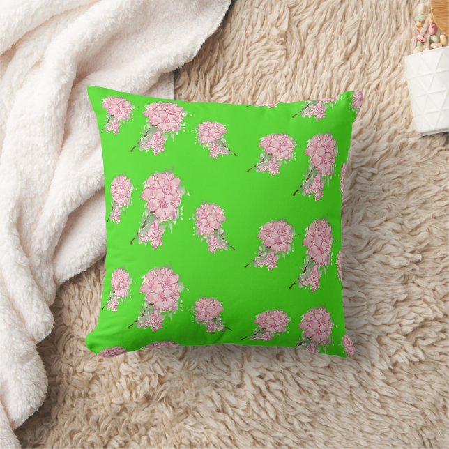 Roze bloemen op groen kussen (Deken)