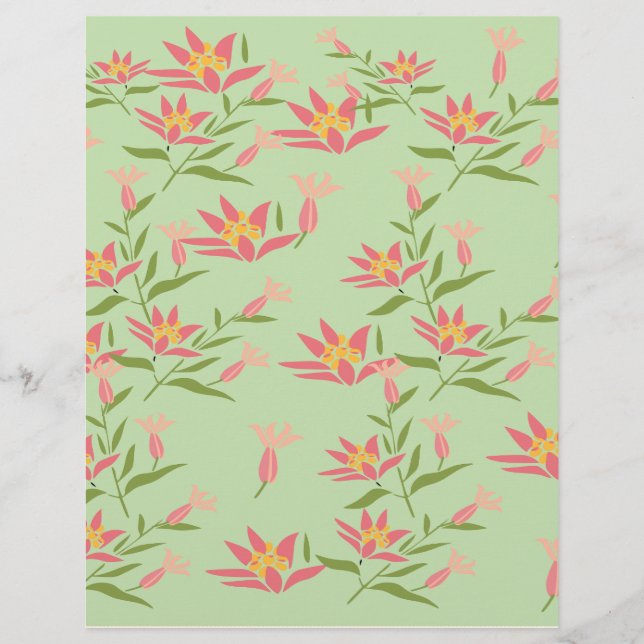 Roze bloemen op groen scrapbookpapier: (Voorkant)