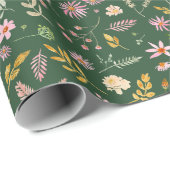 Roze Bloemen op Groene Achtergrond Gift Wrap Cadeaupapier (Rol Hoek)
