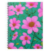 roze bloemen op groene achtergrond notitieboek (Voorkant)