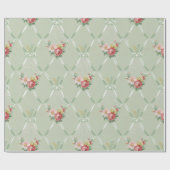 Roze  bloemen op groene lint Trellis Cadeaupapier (Vlak)