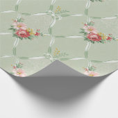 Roze  bloemen op groene lint Trellis Cadeaupapier (Hoek)