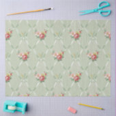 Roze bloemen op groene lint Trellis Tissu Tissuepapier (Craft)