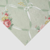 Roze bloemen op groene lint Trellis Tissu Tissuepapier (Detail)