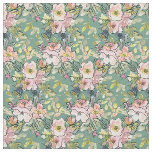 Roze bloemen op groene stof – bloemenprint