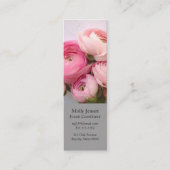 Roze bloemen op handgemaakt bladwijzer van papier mini visitekaartje (Voorkant)