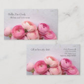 Roze bloemen op handgemaakte papieren moeder contactkaartje (Voorkant / Achterkant)