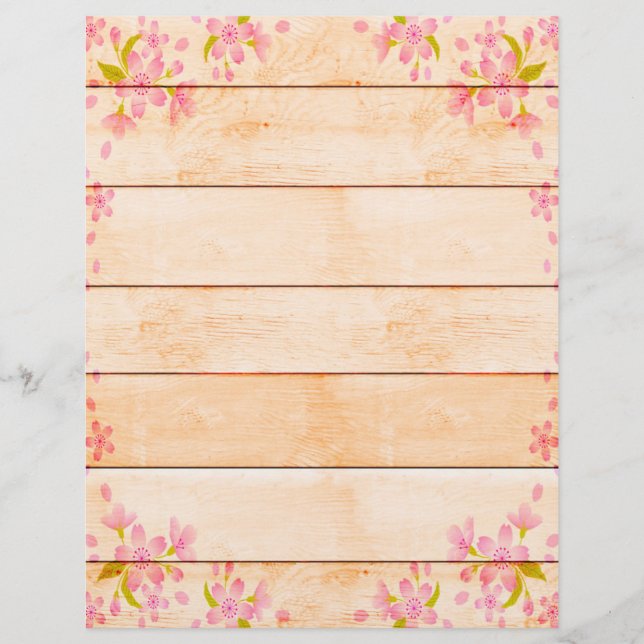 Roze bloemen op hout (Voorkant)