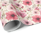 Roze bloemen op ivoor cadeaupapier (Rol Hoek)