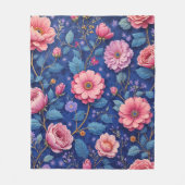 Roze Bloemen op Levendig Blauw Fleece Deken (Voorkant)