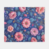 Roze Bloemen op Levendig Blauw Fleece Deken (Voorkant (Horizontaal))