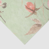 Roze bloemen op lichte salie groene achtergrond tissuepapier (Detail)