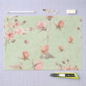 Roze bloemen op lichte salie groene achtergrond tissuepapier (Craft)