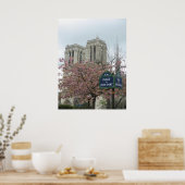 Roze bloemen op Notre Dame Poster (Keuken)
