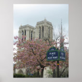 Roze bloemen op Notre Dame Poster (Voorkant)