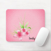 Roze bloemen op poka Dots Muismat (Met muis)