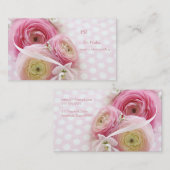 Roze bloemen op poolstippen contactkaartje (Voorkant / Achterkant)