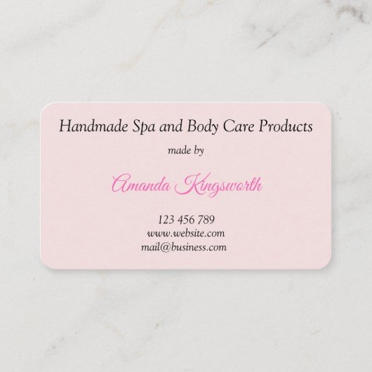 Roze bloemen op roos handgemaakte spa en lichaamsp visitekaartje (Achterkant)