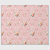 Roze  bloemen op roze lint cadeaupapier (Vlak)