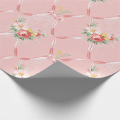 Roze  bloemen op roze lint cadeaupapier (Hoek)