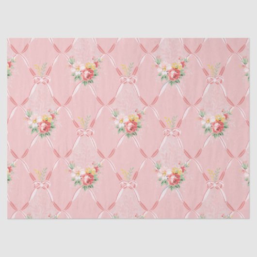 Roze  bloemen op roze lint tissuepapier (Voorkant)