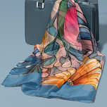 Roze bloemen op roze sjaal<br><div class="desc">De hedendaagse tekening van roze en gele bloemen met blauwe grijze bladeren is op een zachte roze achtergrond. Deze kunst was voorzien van AI.</div>
