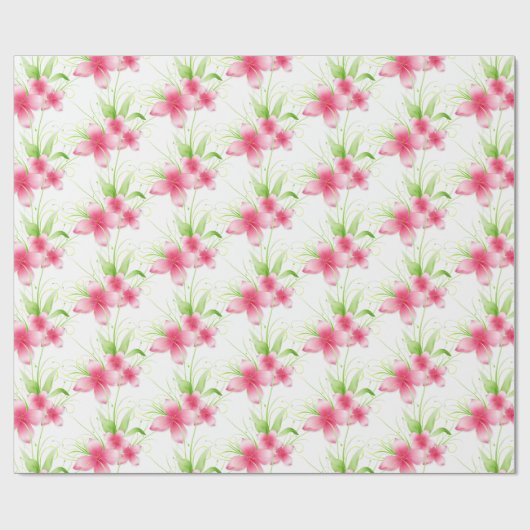 Roze bloemen op wit cadeaupapier (Vlak)