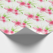 Roze bloemen op wit cadeaupapier (Hoek)