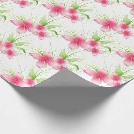 Roze bloemen op wit cadeaupapier (Hoek)