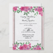 Roze Bloemen op Wit & Roze Bruiloft Kaart (Voorkant)