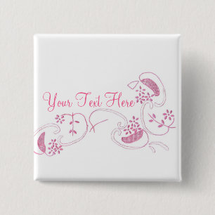 Roze bloemen op wit vierkante button 5,1 cm