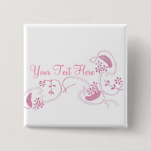 Roze bloemen op wit vierkante button 5,1 cm (Voorkant)