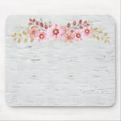 Roze bloemen op witte baars muismat (Voorkant)