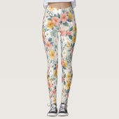 Roze Bloemen op Witte Bloemen  Leggings (Voorkant)
