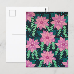 Roze bloemen op zwart briefkaart