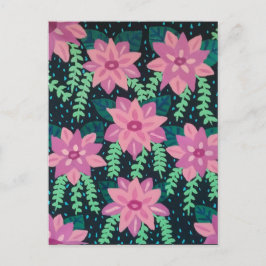 Roze bloemen op zwart briefkaart